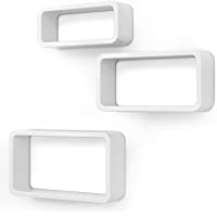 SONGMICS estantes para Libros Juego de 3 CDs Estanterías de Pared Cubos Retro Blanco LWS97W
